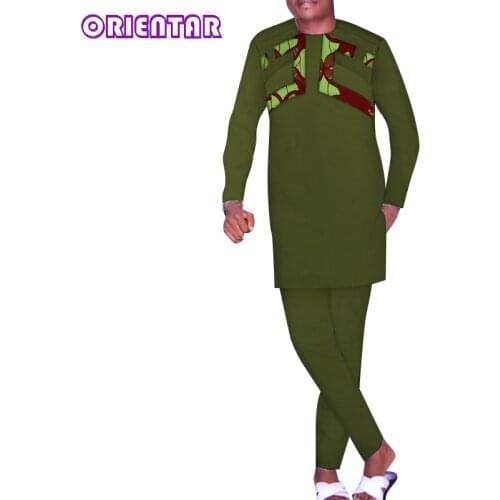 2 Pieces Set Men African Clothes Long Sleeve Dashiki Shirt Pants Set Traditional African Clothing Bazin Riche Men Sets WYN1092