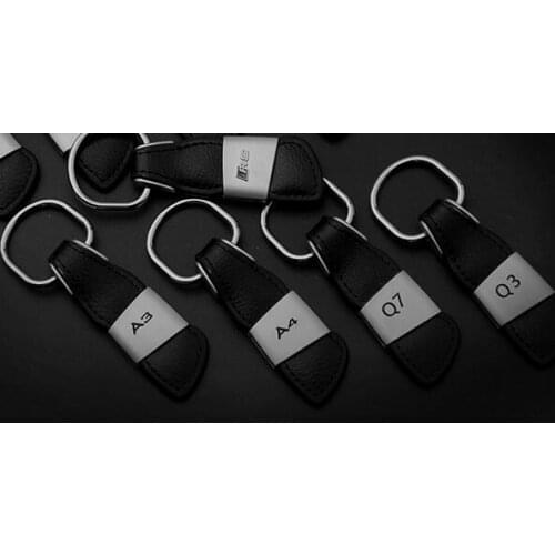 Genuine Leather Metal Car Logo Keyring Chain Keychain Key Ring Holder Key Fob For Audi RS A3 A4 A5 A6 Q3 Q5 Q7 Auto Accessories