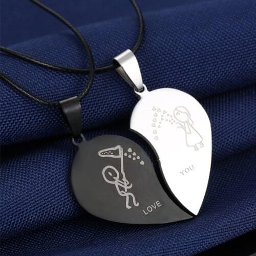 Fashion Broken Heart Pendant Lover Necklace Leather Chain Necklace Stainless Steel couple Necklaces Valentines Day gift