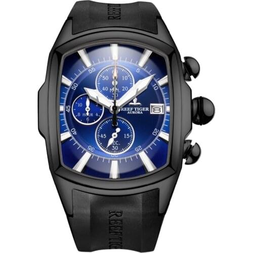 Reef Tiger RGA3069-T Men Multifunction Quartz Wrist Watch With Wateres Resistant,Chronograph,Luminous - Black