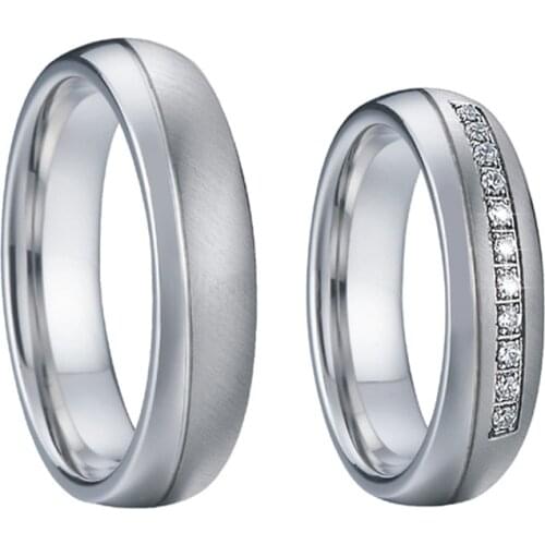 Western love alliance silver color couple wedding rings set Never fade titanium jewelry marriage ring for men and women