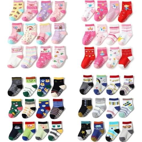 12 Pairs/Lot Cotton Baby 's Floor Socks Boys Girls Non-slip Boat Low Cut Sock with Rubber Grips 1-5Years