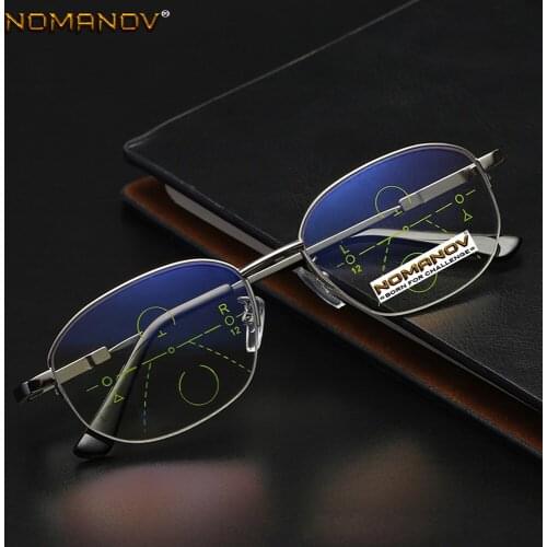 Round Memory Frame Blu Light Blocking Lens Men Women Progressive Multifocus Reading Glasses Add 75 100 125 150 175 200 To 400