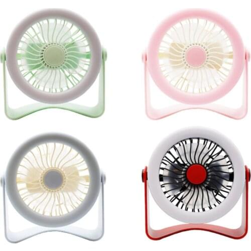 Simple Table Tiny Round Fan Quiet Operation with Light Adjustable Tilt 360 Degree Rotating USB Rechargeable Household