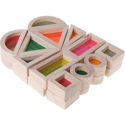 Rainbow Acrylic Wooden Building Blocks Baby Educational Toy Montessori Kids toy