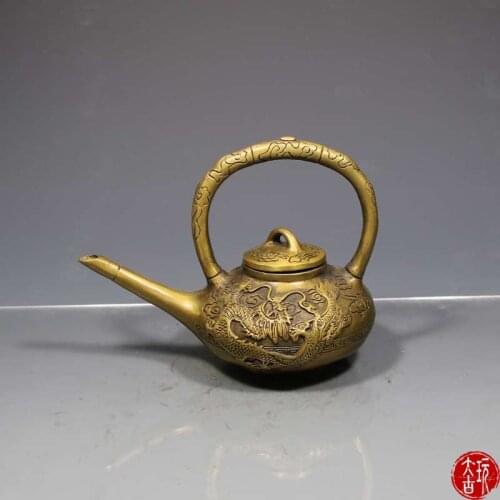 Rare Old QingDynasty copper / Brass Dragon Phoenix Long Mouth Pot ,hand carving crafts,best collection&adornment,free shipping