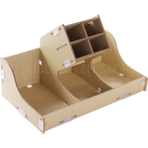Wooden stationery management storage box desktop office finishing grid multi cell rack