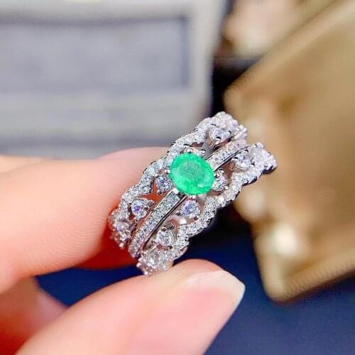 Luxurious Wide wave two wears S925 silver natural green Emerald gem ring natural gemstone ring woman girl weddings gift jewelry