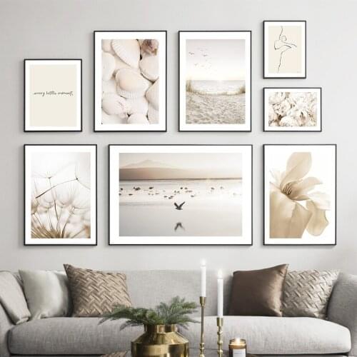 Self-adhesive Wall Stickers Shell Abstract Sketch Figure Line Painting Wall Art Posters Home Decor Wallpapers Room Decoration