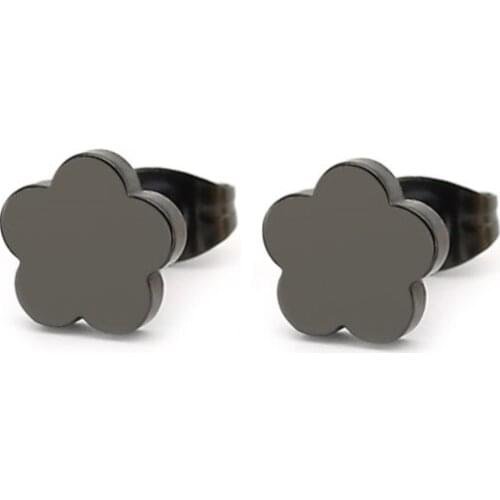 1Pair Cute Flower Petals Minimalist Stainless Steel Earring Fashion Black Plum Blossom Ear Studs Jewelry For Women Girls