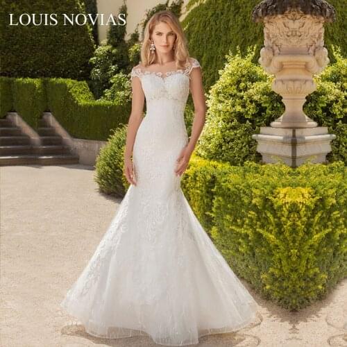 Louis Novias Mermaid Wedding Dresses Sheath Sleeveless Lace Up Chiffon with Embroidery Wedding Gowns Vestido De Noiva hot sell