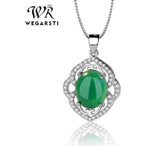 WEGARSTI Fashion Pendant & Necklace For Women Jewelry 925 Sterling Silver Jewelry Vintage Green Stone Wedding Necklaces