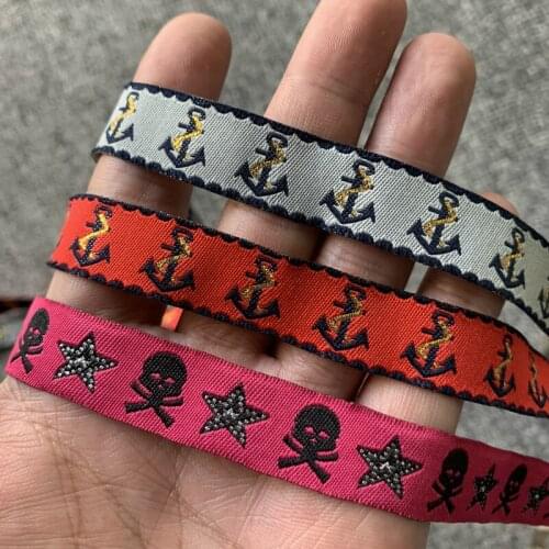 10YARD 5/8 Inch 16MM Skull Star Sea Hook Jacquard Cartoon Ribbon