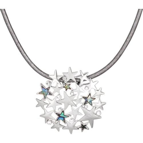 Gothic Necklace for Women Silver Color Geometric Stars Shell Pendant Genuine Leather Chains Jewelry Female Vintage Necklace