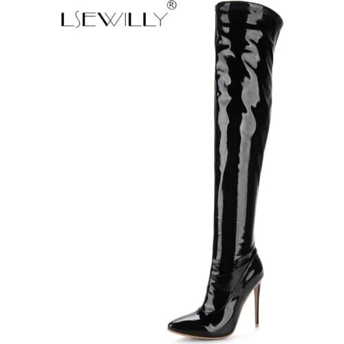 Lsewilly High Quality Size 30-48 Black Red White Zip 12CM High Heel Sexy Over The Knee Thigh High Autumn Winter Women Boot S725