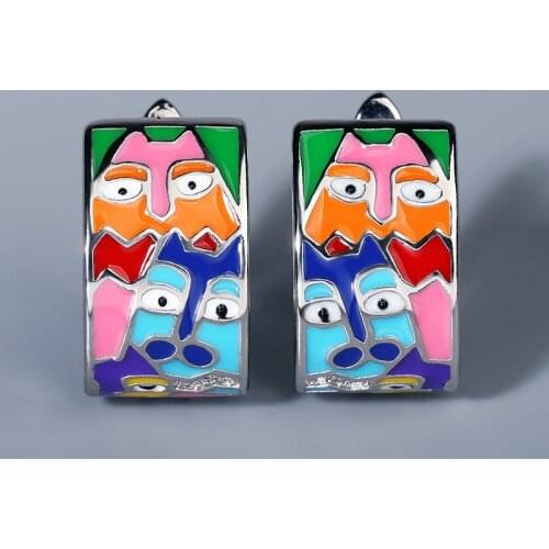 New Style Ladies Silver Earrings 925 Sterling Silver Face Earrings Ladies Party Fashion Accessories Colorful Enamel Handmade