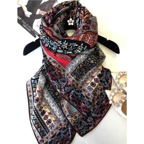 Cashmere silk blend twill women classic printed square scarf 130x130cm