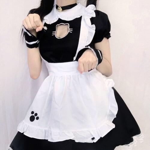 Women Sweet Gothic Lolita Dresses Maid Cosplay Animation Show Restaurant Cute Work Crossdress Outfit Dress Plus Size