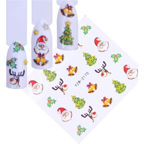 WUF 1 Sheet Christmas Snowman Water Transfer Nail Art Sticker Decal Slider Manicure Wraps Tool Tips