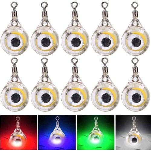 10pcs Mini Fishing Lure Light LED Deep Drop Underwater Eye Shape Fishing Squid Fishing Bait Luminous Lure for Attracting Fish