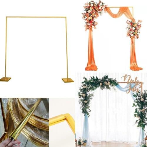 150 -250 CM Shiny Gold Iron Frame Arch Artificial Flower Pillar Backdrop Stage Door Outdoor Wedding Organza Fabric Display Rack