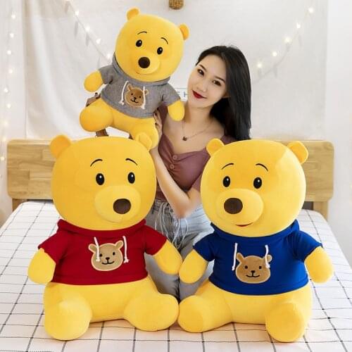 35-65cm Disney Dolls Bear Stuffed Plush Toy Winnie the Pooh Plush Doll in Shirt Cute Soft Plush Animal Anime Birthday Gift