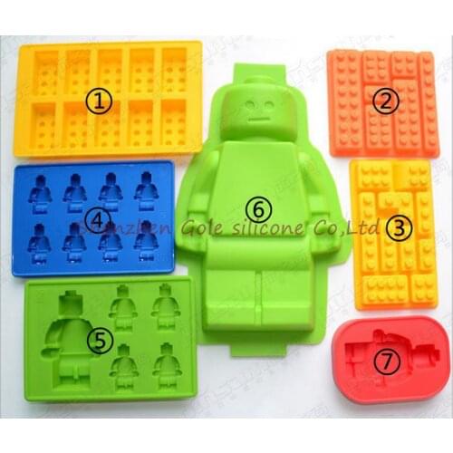 50pcs 7 style Silicone toy Brick & Minifigure Man Robot shape ilicone Fandont Chocolate Mold Ice Cube Ice Trays Baking Pan