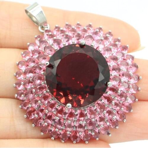 52x40mm Special Flowers Shape 16g Created Pink Tourmaline Gift For Womans Silver Pendant
