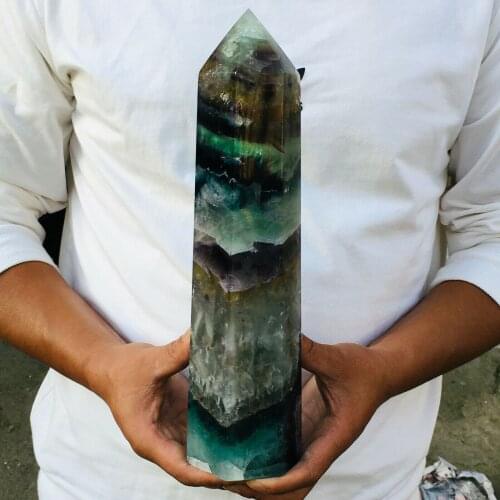 10cm 100% Natural colored fluorite crystal point healing Free shipping