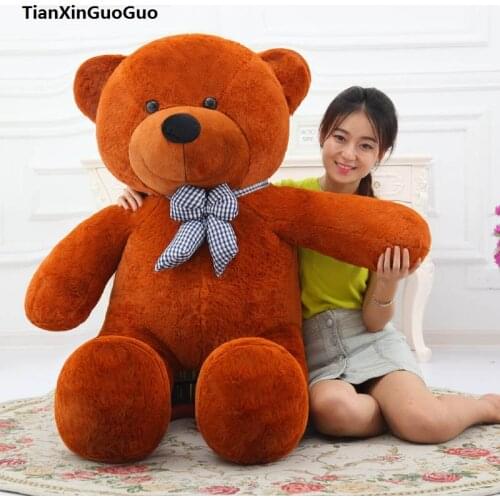 Large 140cm lovely bowtie teddy bear plush toy dark brown bear soft doll throw pillow birthday gift b2744