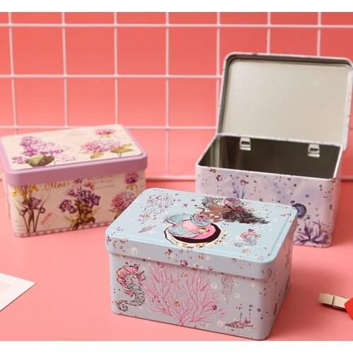Household Flower Mermaid Starfish Storage Box Jewelry Box Candy Cookie Makaron Tin Box Rose Lilac Packing Box Gift Box