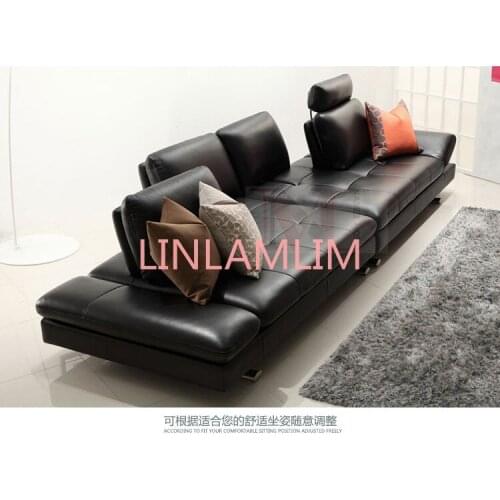 Real leather sofa sectional living room sofa corner home furniture couch 4-seater functional backrest modern stainless steel leg