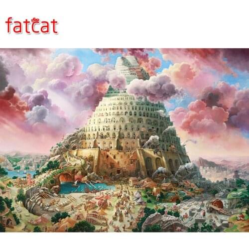 FATCAT Diamond Painting Tower of Babel Full Square Round Drill Diy 5D Diamond Embroidery Mosaic landscape home decor AE1355