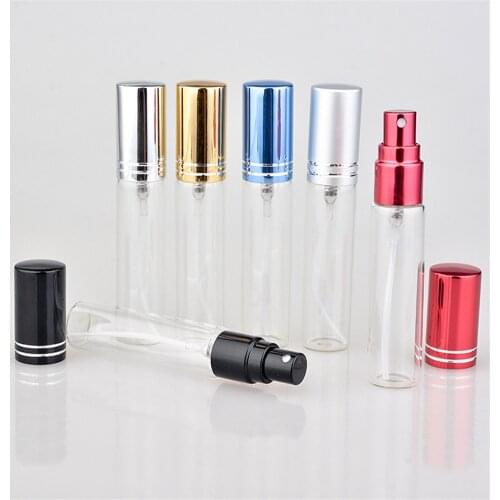 1pc 10ml/15ml Clear Glass Spray Bottle Refillable Bottles With Aluminum Gold Black Cap Portable Mini Perfume Atomizer