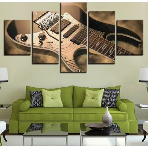 Canvas Painting Art HD Prints Framework 5 Pieces Electric Guitar Vintage Music Instrument Poster Living Room Decor