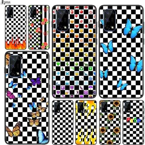 Checkerboard Black White for OPPO Realme V15 X5 X3 X50 X7 X2 C17 C11 C3 C2 7 7i 6 6S 6i 5 Narzo 20 Pro Black Phone Case