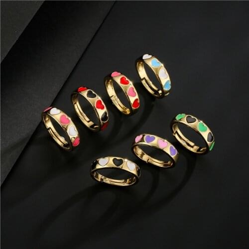 New Ins Vintage Real Gold-plated Color Heart Ring Geometric Drop Oil Heart Adjustable Ring For Women Men Fashion Jewelry Gift