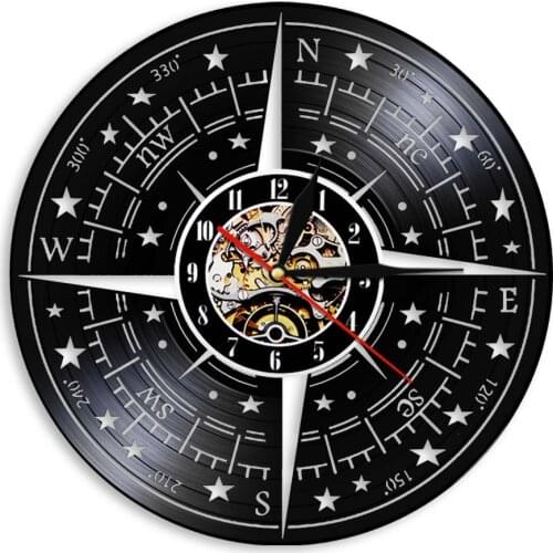 Compass Wall Art Decor Clock Starry Sky Vinyl Wall Clock Decorative 3D Wall Watches Modern Design Gift For Astronomers