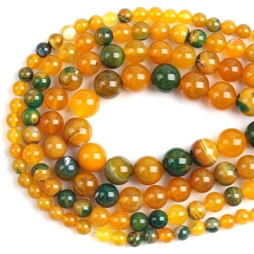 15''6/8/10/12mm Natural Agates Yellow Green Round Stone Beads For Jewelry Making DIY Charms Bracelet Necklace Material
