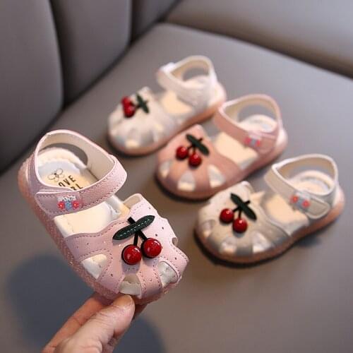 Lovely Cherry Childrens Princess Shoes Baby Girls Walking Shoes Baby Soft Soled Shoes Spring and Autumn Baby Baotou Sandals
