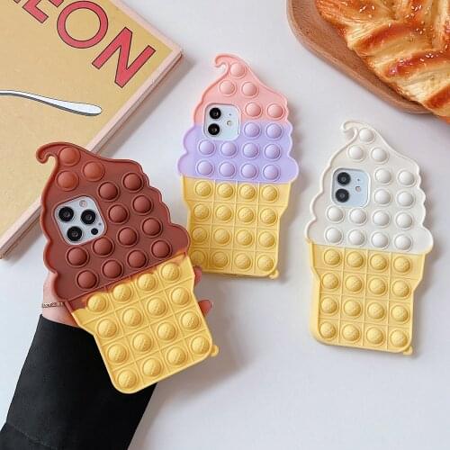 Cartoon Ice Cream Silicone Phone Case For iPhone 12 Pro Max 11 6S 7 8 Plus XR XS Max Cute Cover Reliver Stress Bubble Cover