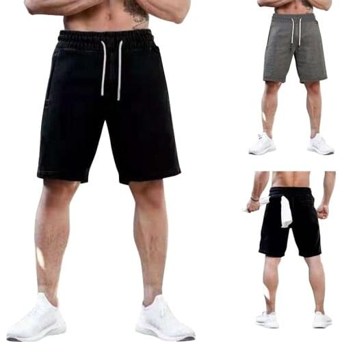 2021 New Summer High Quality Mens Pure Color Drawstring Loose Knee Length Straight Mens Sweat Shorts