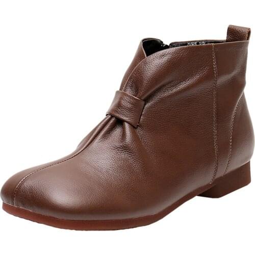 2020 New Fashion Soft Full Genuine Leather Boots Autumn Ankle Boots Soft Sole Comfortable Boots Flat Shoes Woman Casual Boots