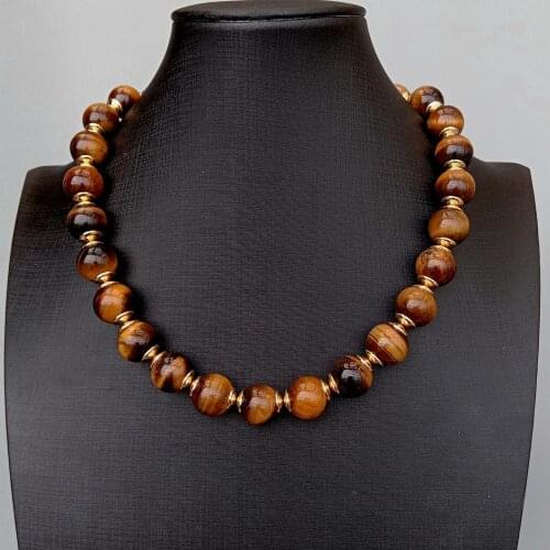 Y·YING Natural 14mm Real Yellow Tiger Smooth Round Bead choker Necklace 18" Women Men Fashion Jewelry