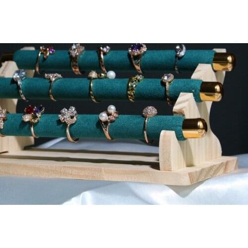3-Tier Wooden Jewelry Display Stand Ring Holder, T-Bar Jewelry Showcase Display Stand and Organizer