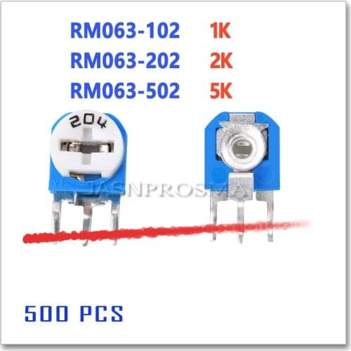 JASNPROSMA RM063 1K 2K 5K 102 202 502 WH06 Trimpot Trimmer Potentiometer Variable Resistor OHM blue white Vertical 3pin