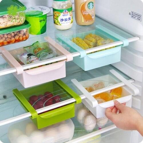 Refrigerator Shelf Under Hanging Storage Box Plastic Cabinet Storage Box Space Saving Drawer Organizer for Household Desk Using