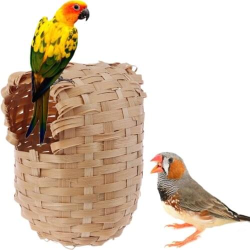Bird Nest Natural Bamboo Bird House Hand Made Finch Hideout Cage Toy Outdoor Hut Shelter