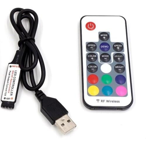 5V USB LED RGB RF Remote Controler 17Key Mini Set Black Cable For USB RGB LED Strip Led Strip tape lighting