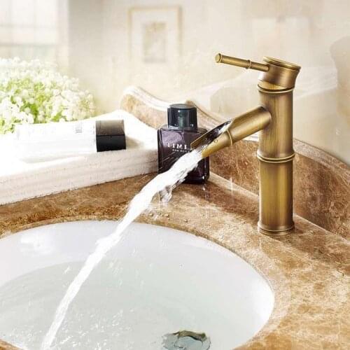 Basin Faucet Antique Brass Bamboo Style Faucet Vintage Bronze Finish Copper Sink Faucet Single Handle Hot and Cold Water Tap